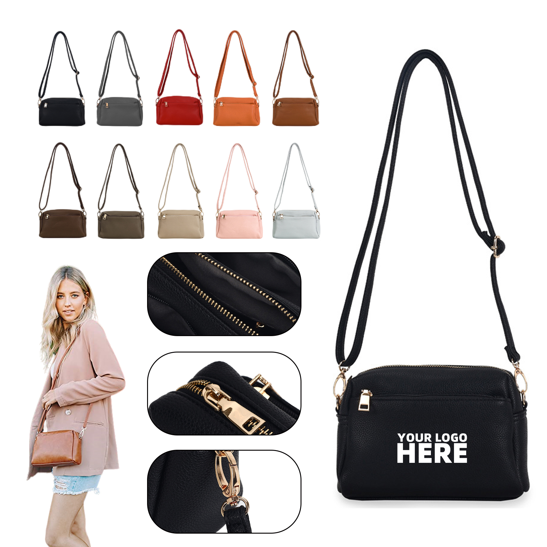 Fashion Triple Zip Small Crossbody Bag 2