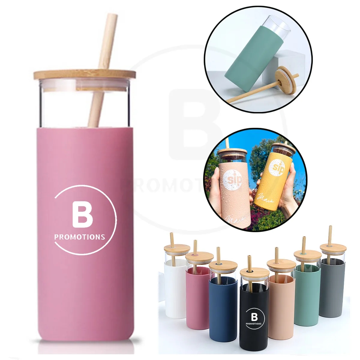 16 oz Glass Tumbler with Bamboo Lid Straw Silicone Sleeve 3