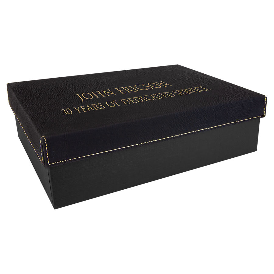 9 3/4" x 7" Black/Gold Gift Box with Leatherette Lid 2