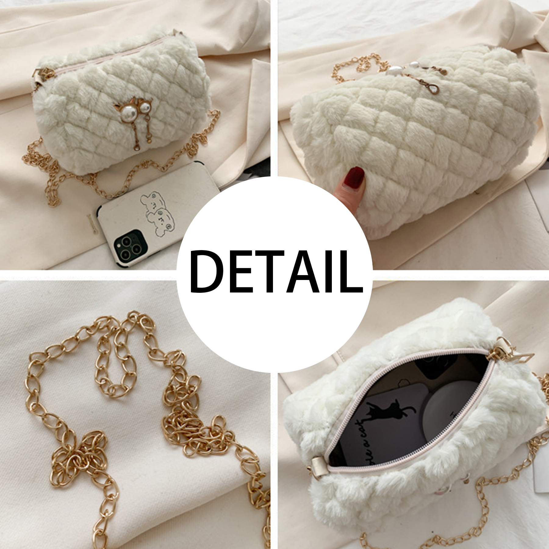 Cotton Stylish versatile cross-body plush chain shoulder bag 7