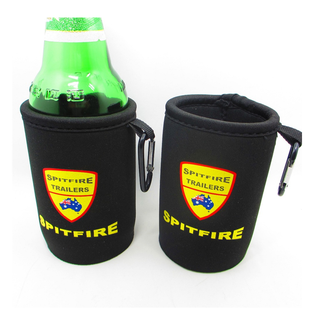 Collapsible Neoprene Can Coolie with Carabiners, custom koozie with logo imprint 2