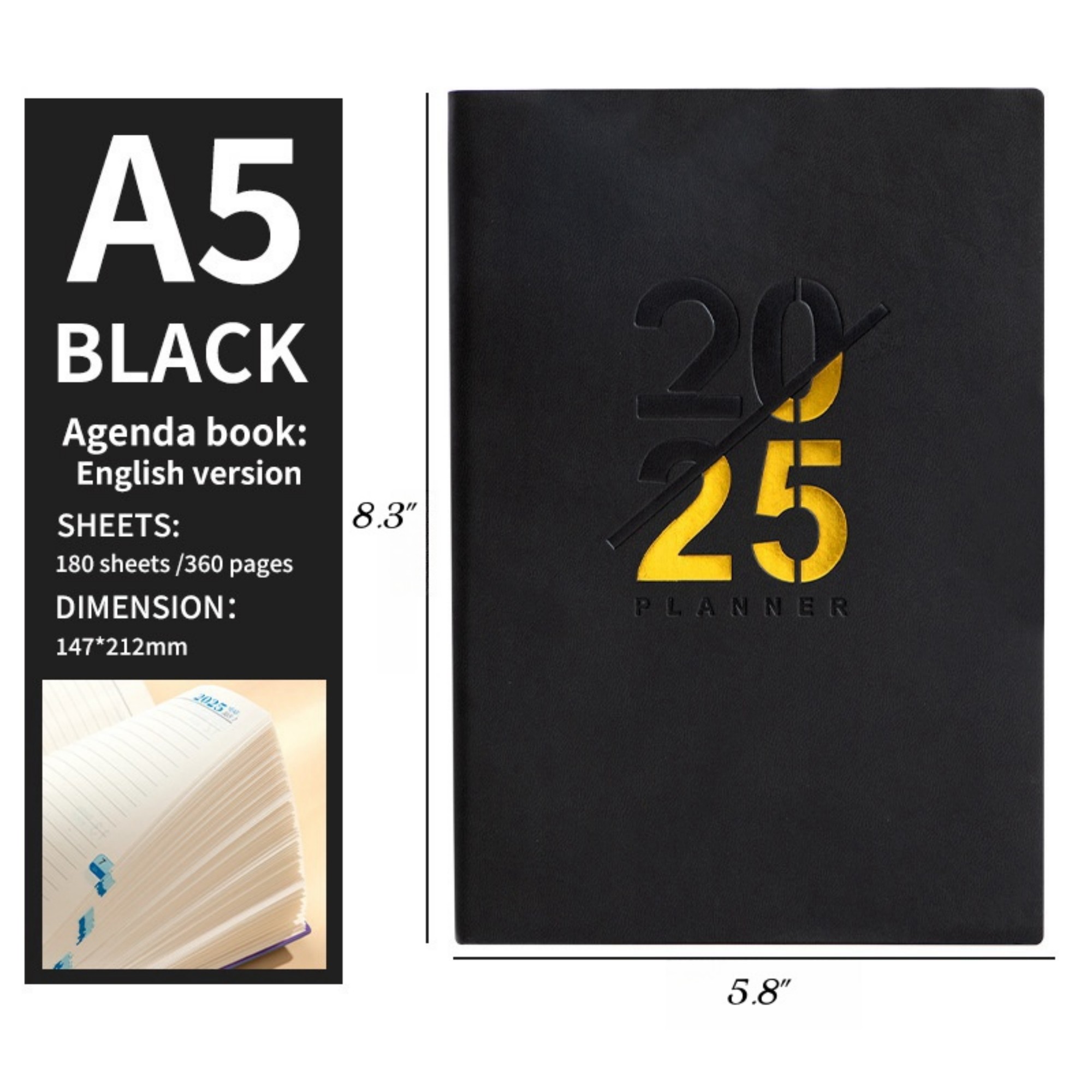 2025 Jan - Dec 5.8" x 8.4" A5 Daily Planner 2