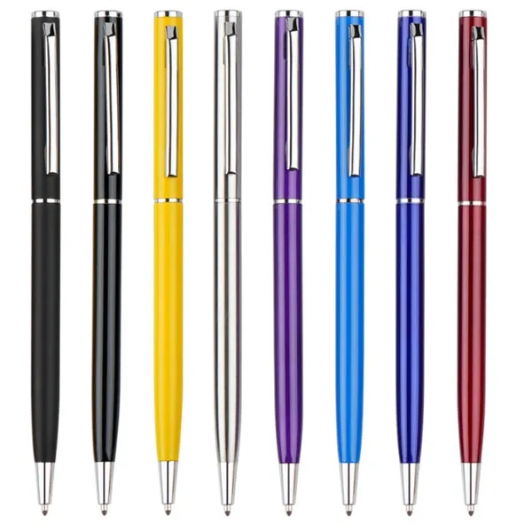 Slim Metal Hotel Ballpoint Pen w/ Gold Trim 2