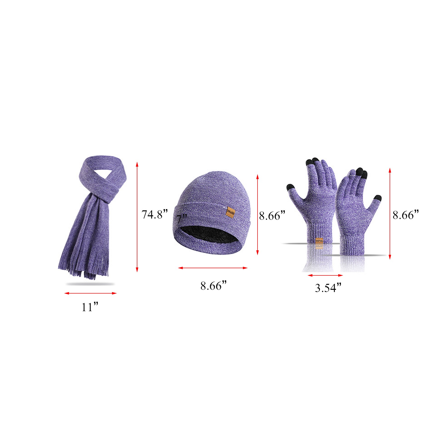 Beanie Hat Scarf Touch Screen Gloves Set 6