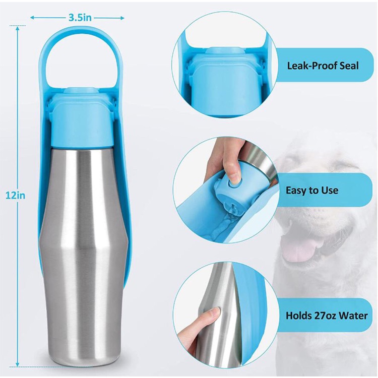 Stainless Steel Dog Travel Water Bottle with Drinking Feeder 3
