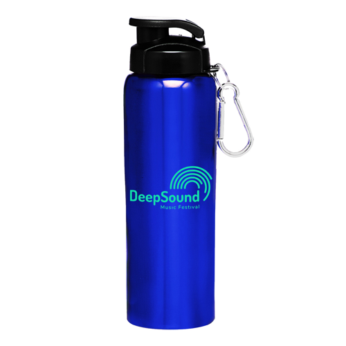Stainless Steel Sports Water Bottle - with Carabiner, 27 oz.