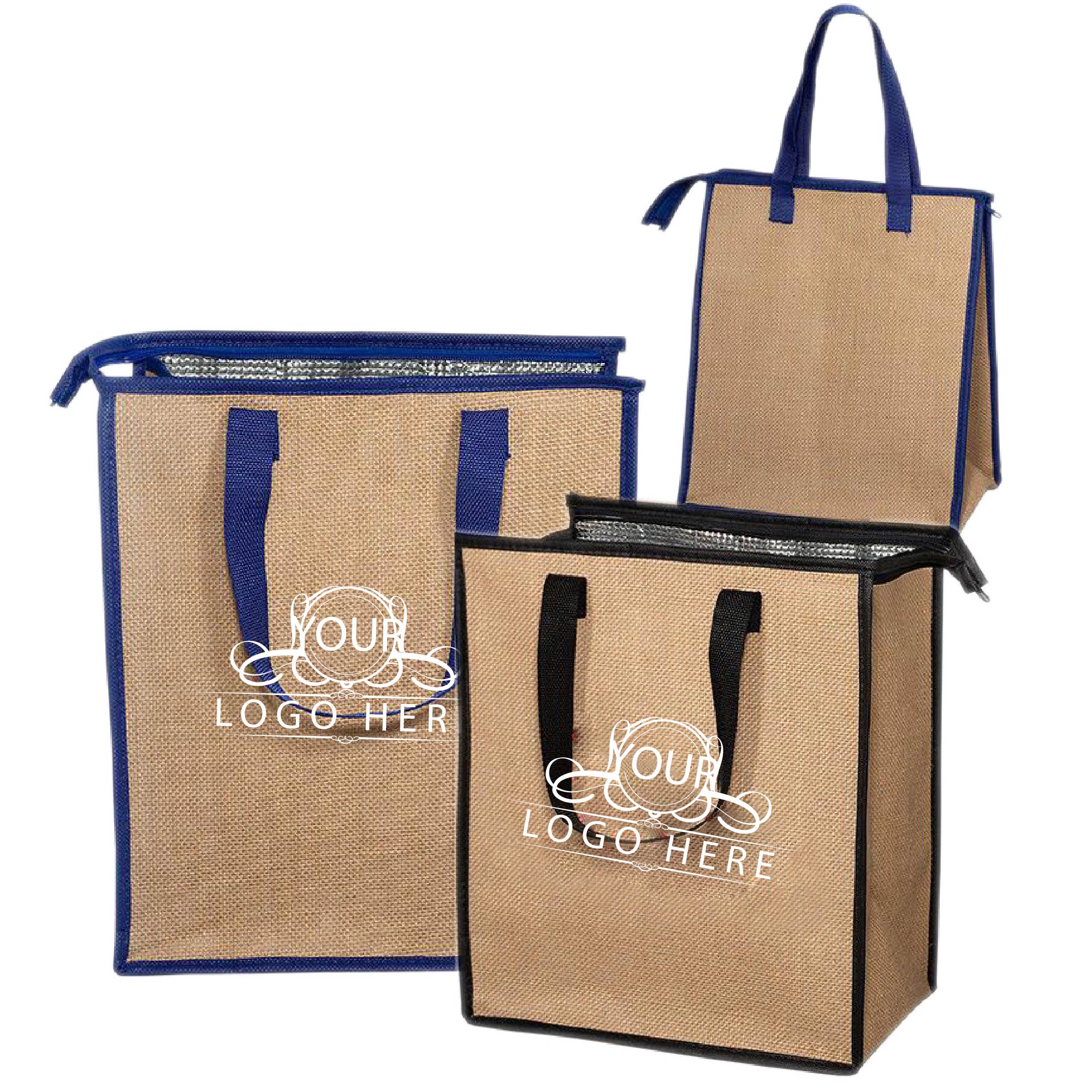 Zipper Jute Tote Bag w/Cooler 2