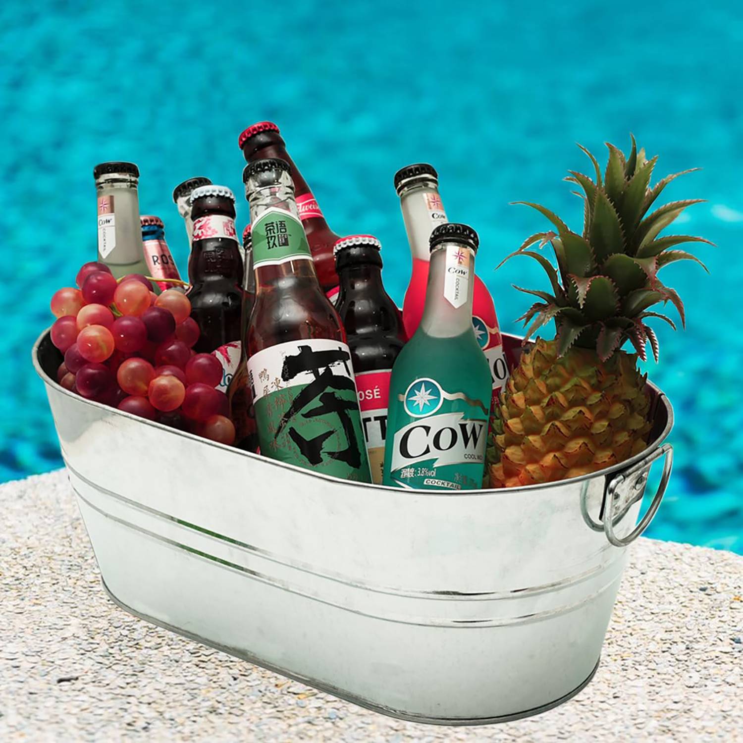 Oval Metal Galvanized Ice Bucket W/ Side Handles 4