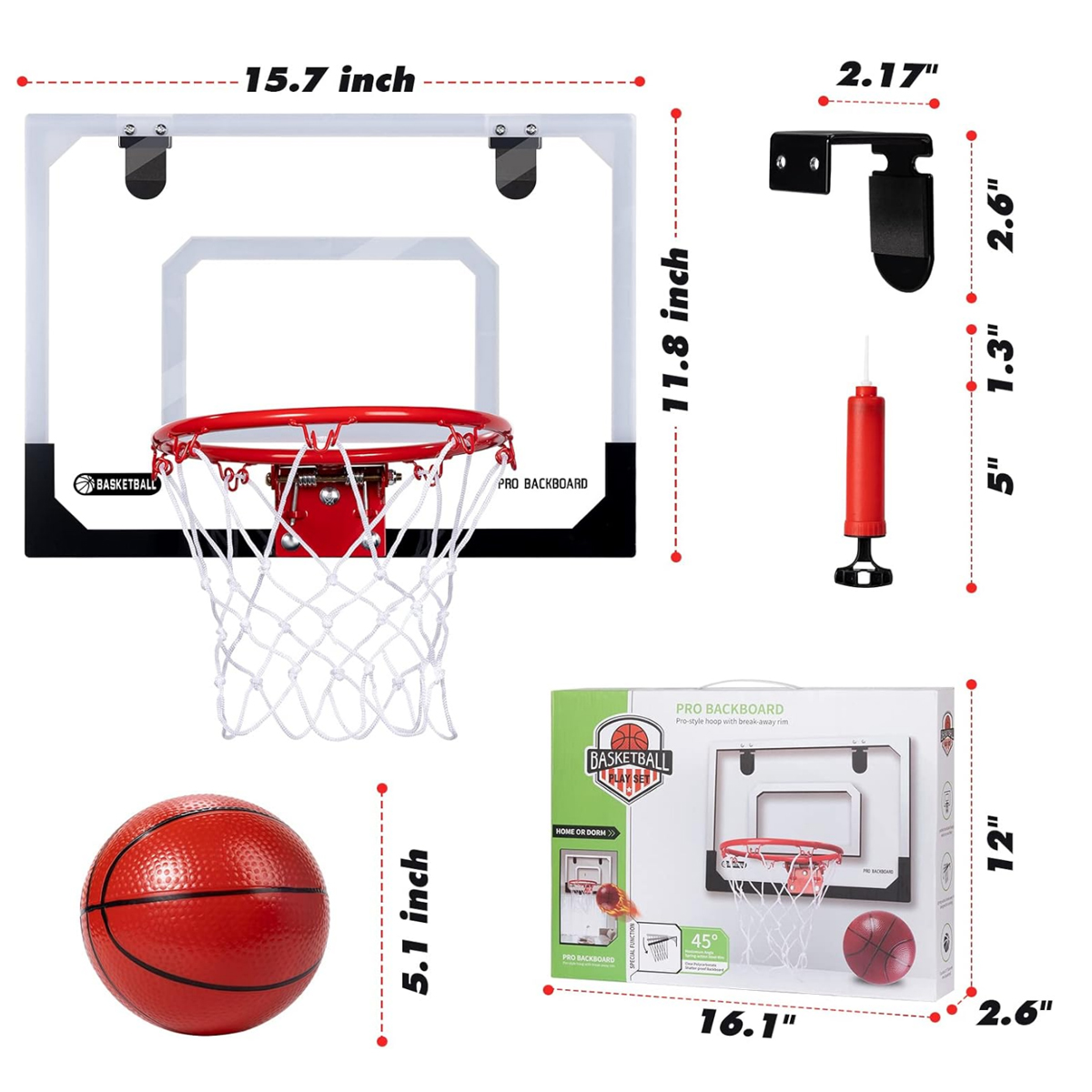 Mini Indoor Basketball Hoop Set with Ball and Pump 4
