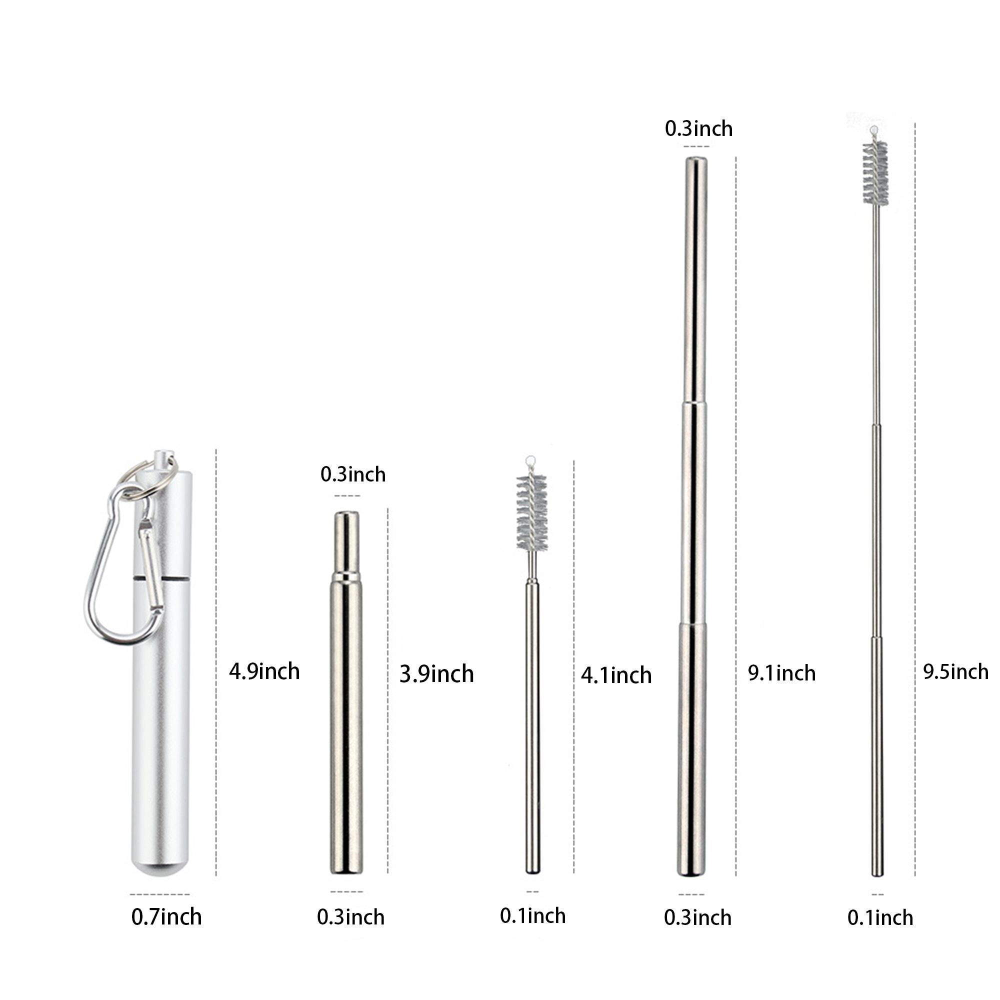 Portable Reusable Folding Metal Straw Set 4