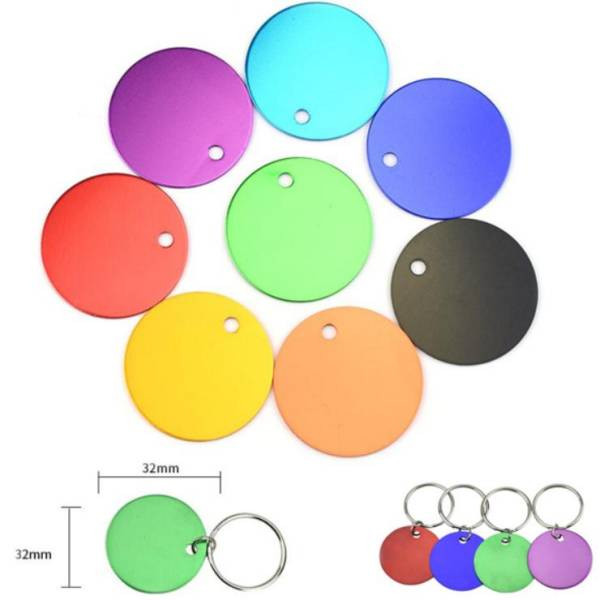 Round Shape Aluminum Pet Tag W/ Keyring 2