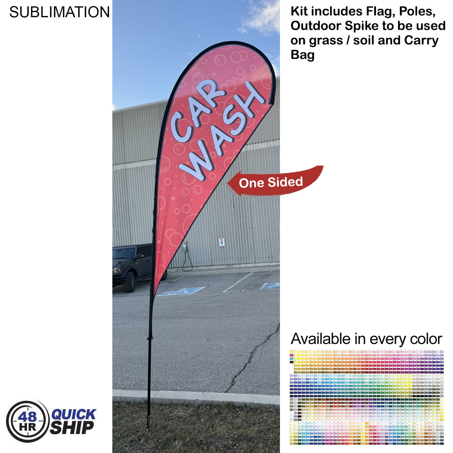48 Hr Quick Ship - 12' Medium Tear Drop Flag Kit, Full Color Graphics One Side, Spike and Bag. 11