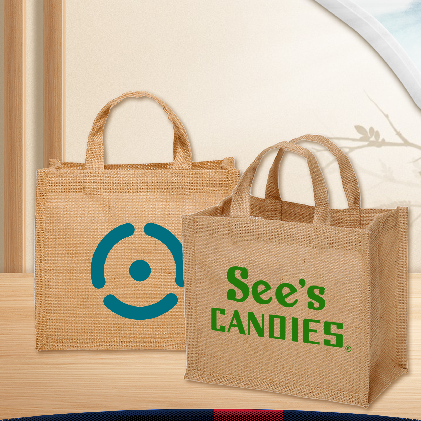 Kakome Jute Bags, custom tote bag with logo imprint 3