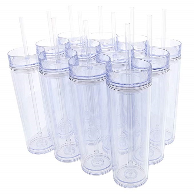 Double Wall Acrylic Tumbler w/ Lid & Straw 16 oz 7