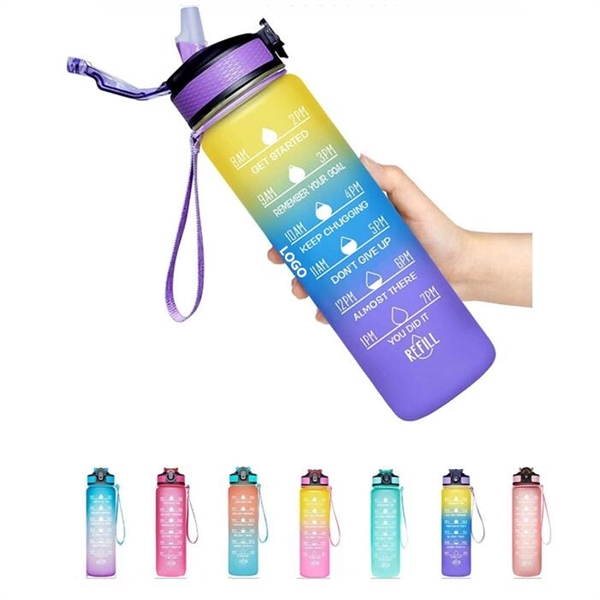 32oz Water Bottle with Time Marker & Straw