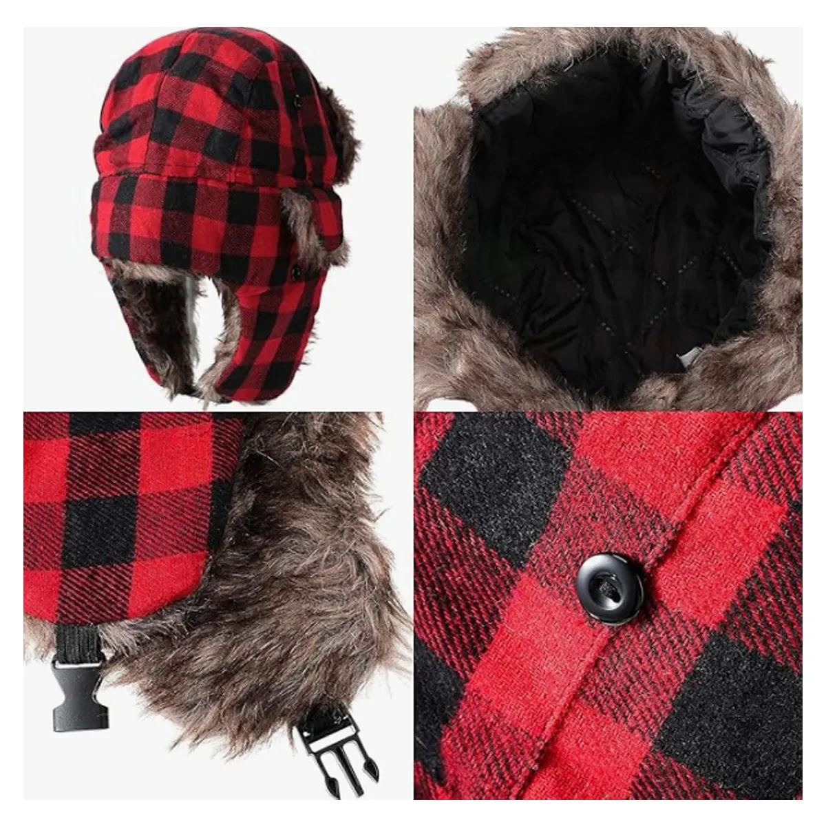 WarmThick Winter Windproof Unisex Plaid Trapper Hat 3