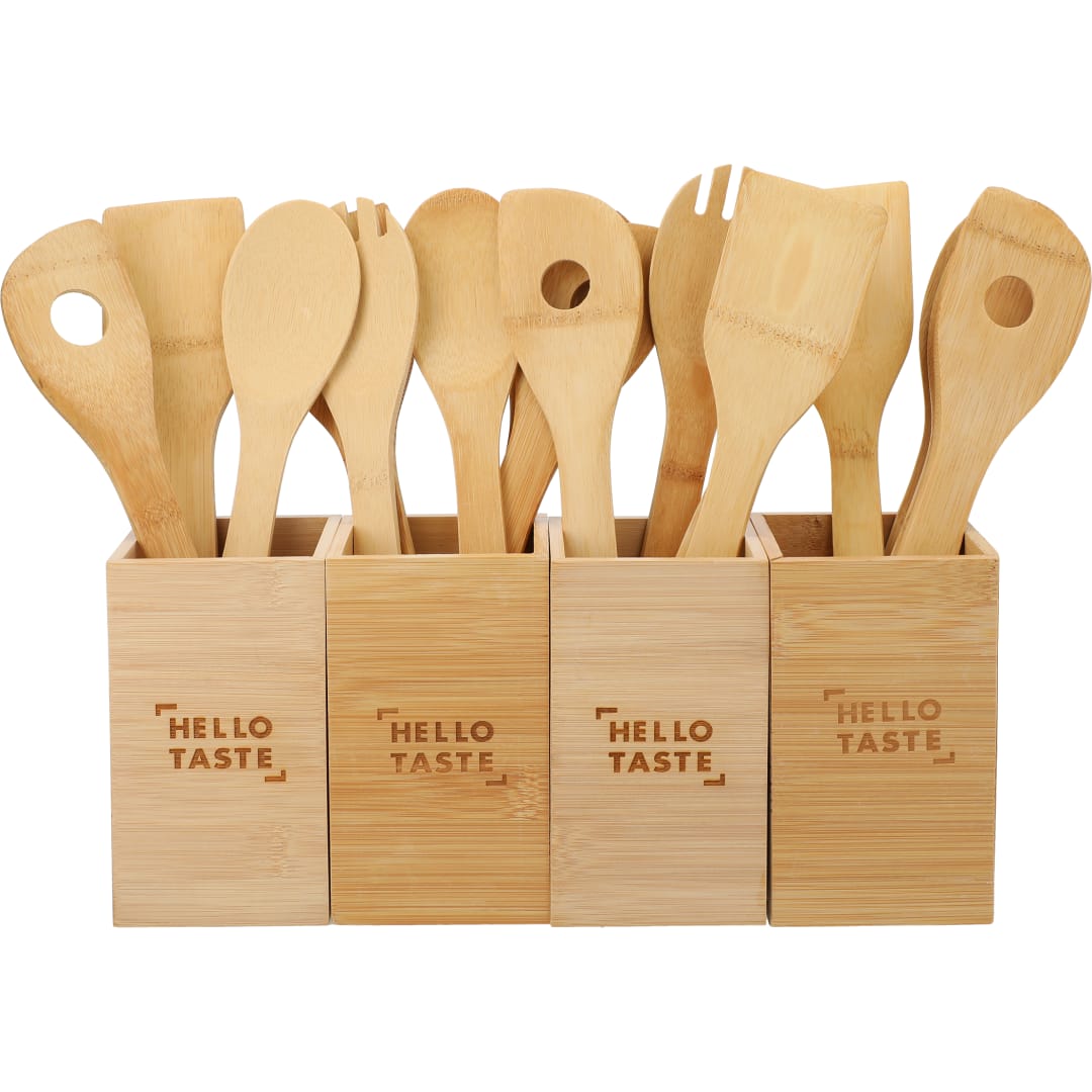 Bamboo 4-piece Kitchen Tool Set and Canister 12