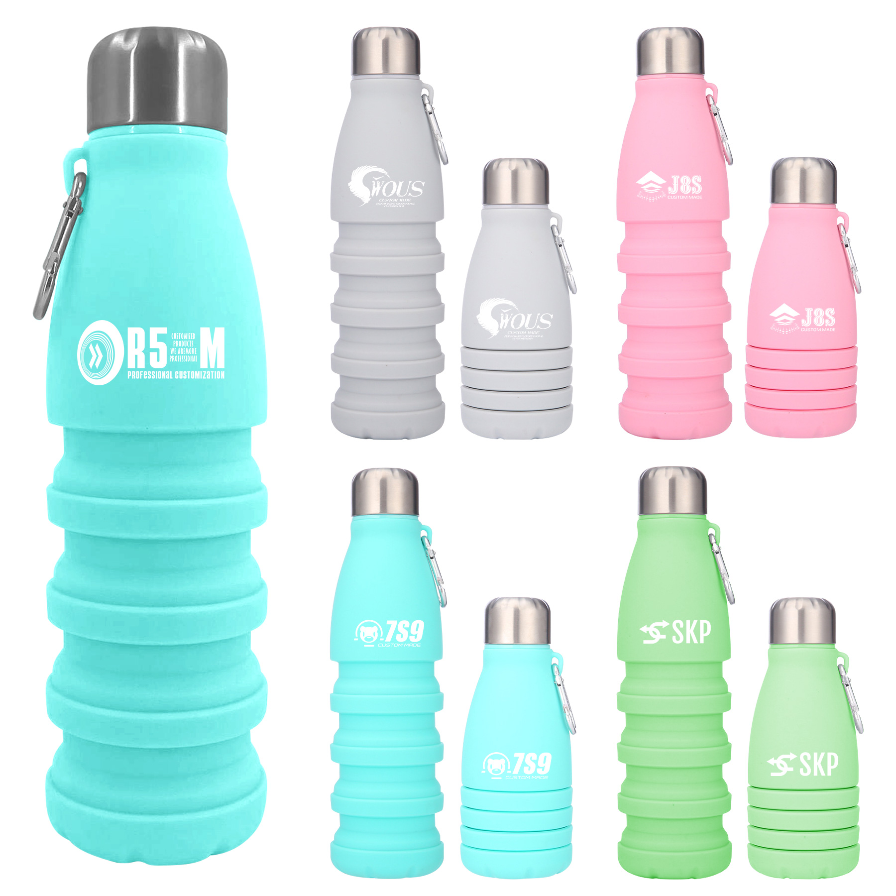 Foldable Telescopic Silicone Water Cup with Carabiner 2