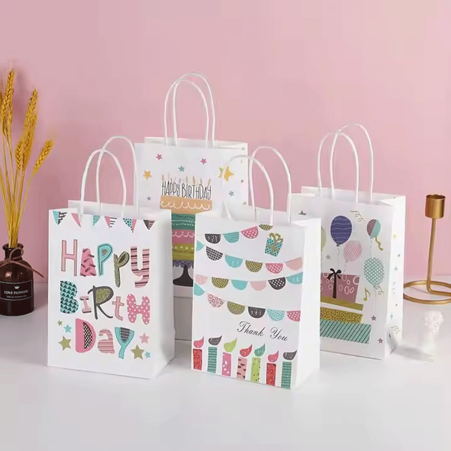 Foldable reusable rainbow colors kraft paper bag w/ Handle 6