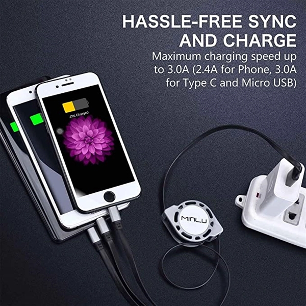 3-in-1 Retractable USB Cable Fast Charger Cord 5