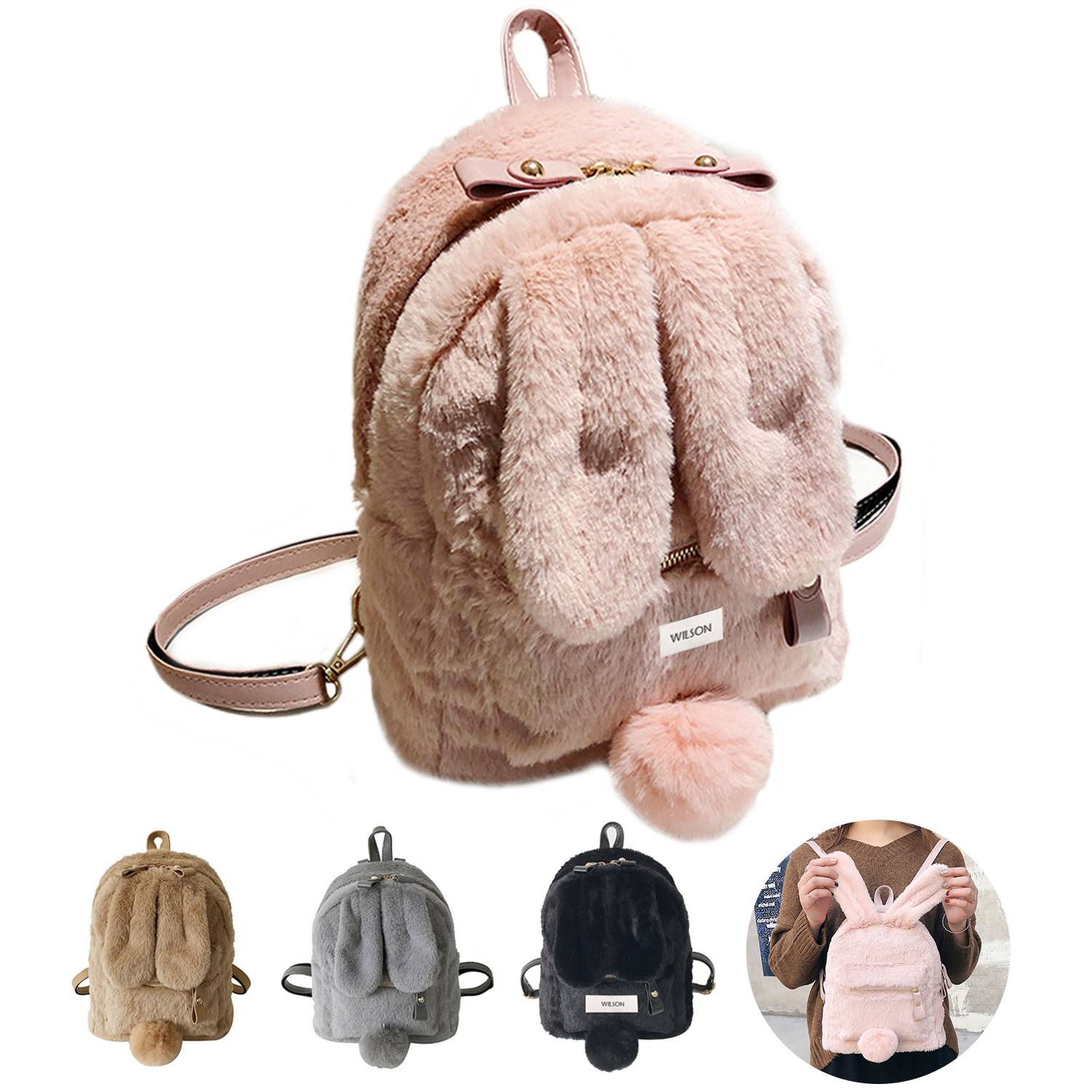 Dacron plush rabbit ear backpack 7