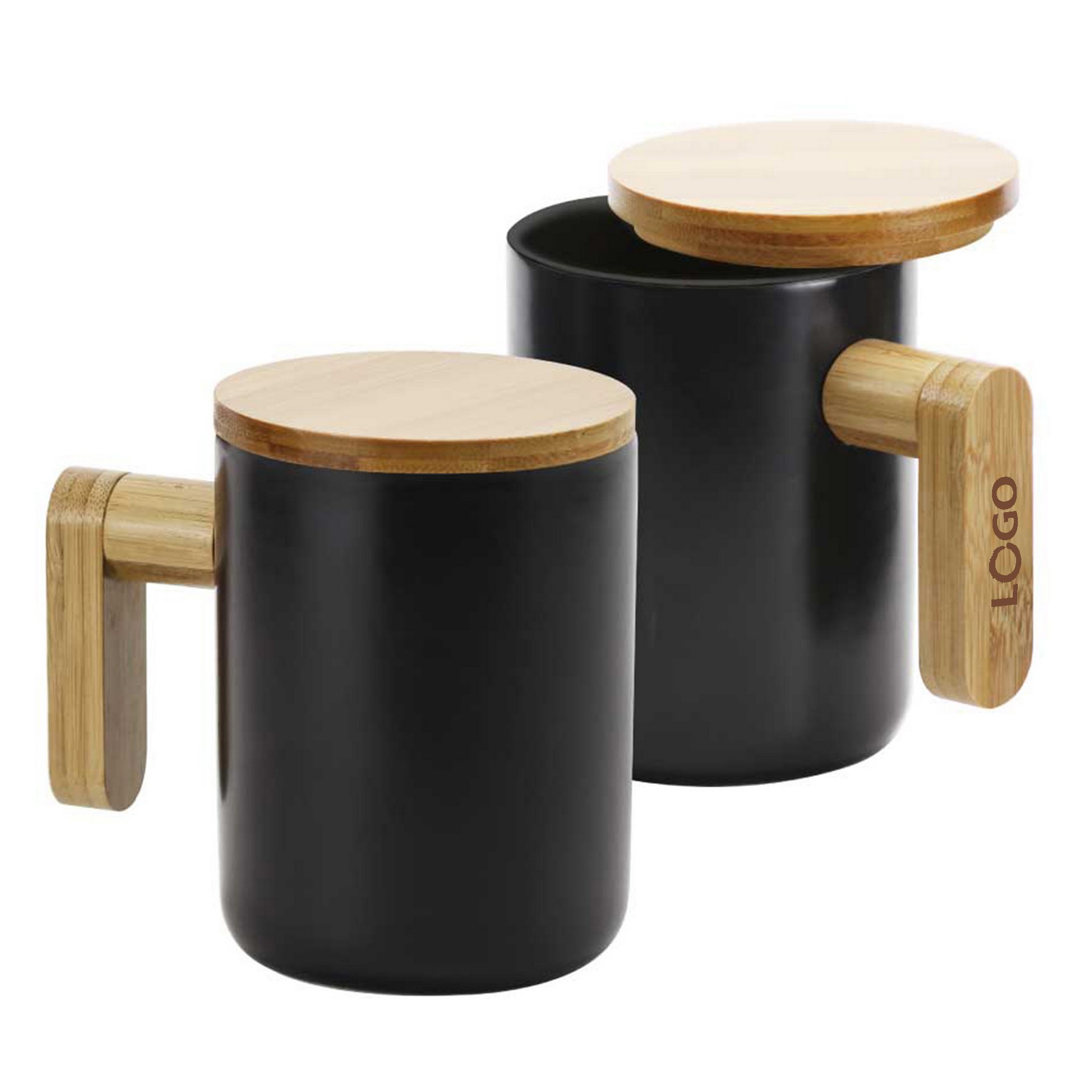 Ceramic Coffee Mug With Bamboo Handle And Lid 3