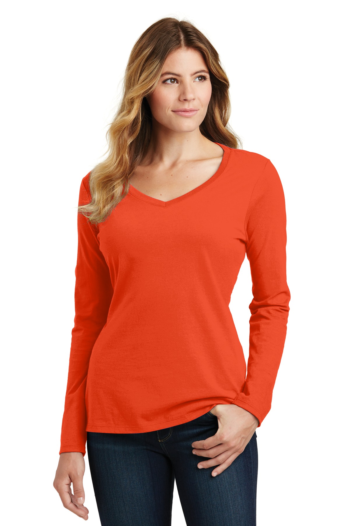 Port & Co Women's Long Sleeve Fan Favorite V-Neck Tee. LPC450VLS 98