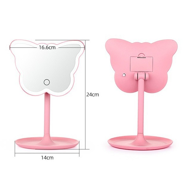 Pink Cartoon Backlit Lighted Glass Mirror Tabletop Stand Cat Mirrors Led Light Makeup Mirror 1