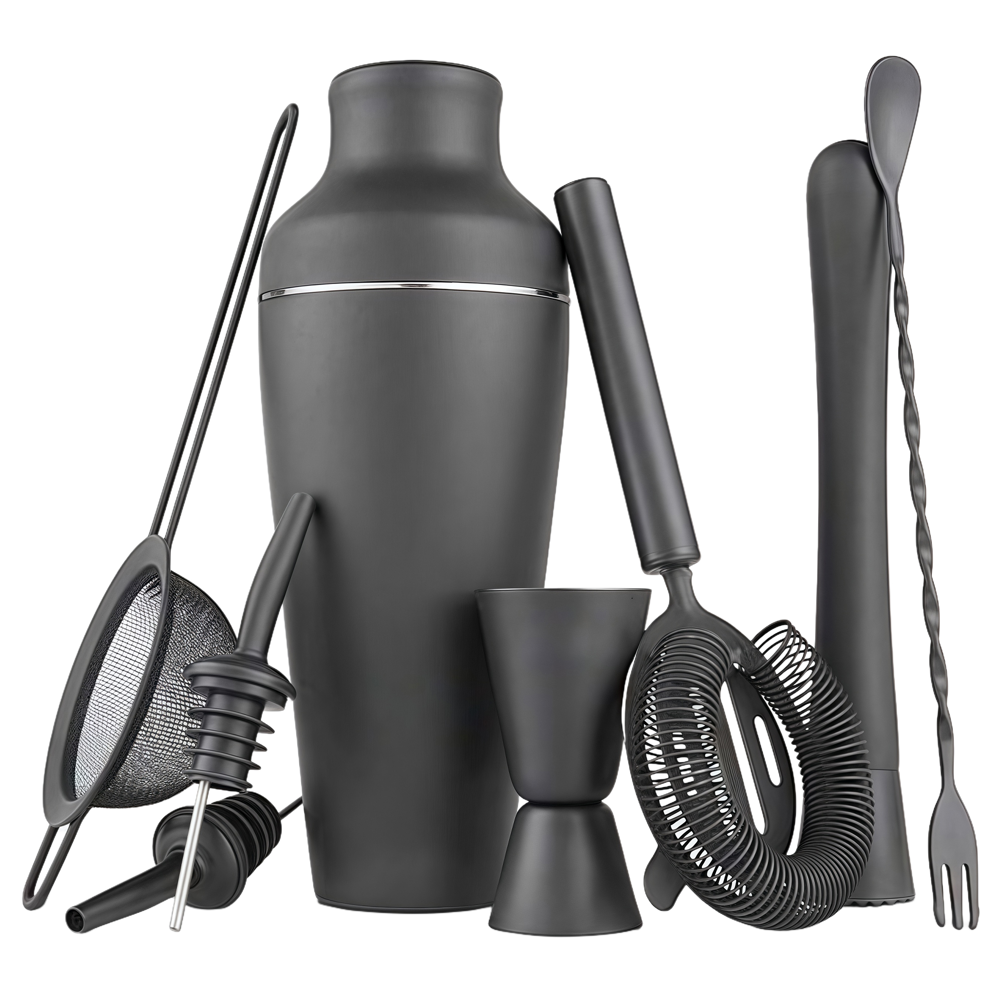 8-Piece Matte Black Stainless Steel Cocktail Shaker Set 2