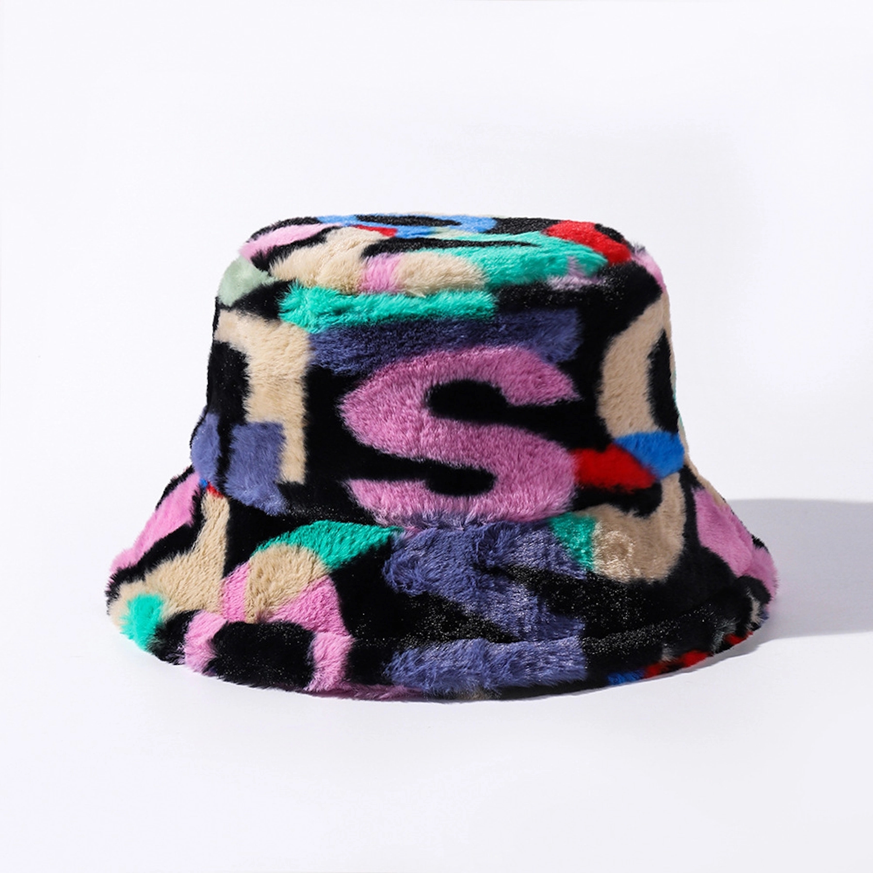 Color Block Fuzzy Bucket Hat 15
