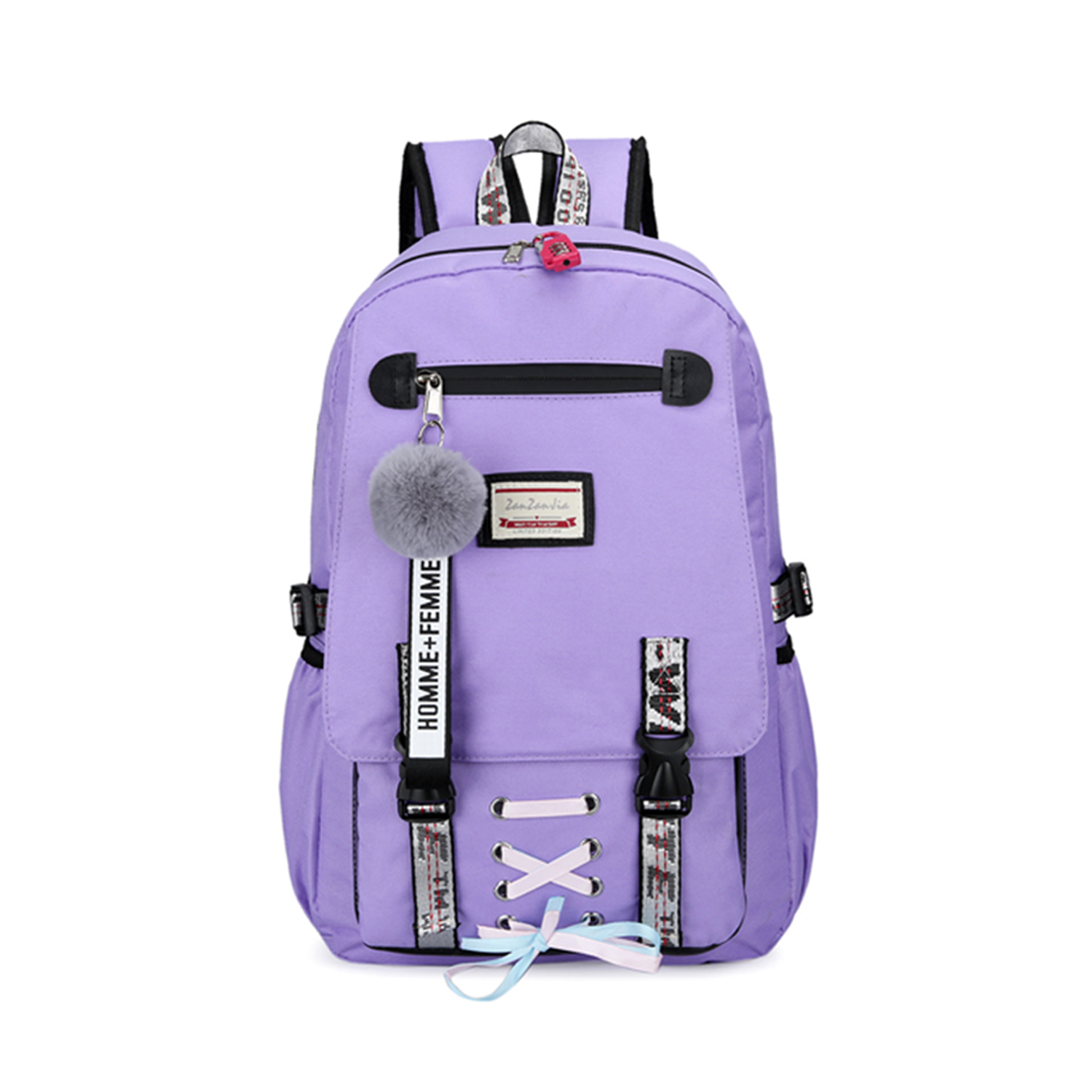 Polycotton Combination Lock School Backpack w/ USB Port 11