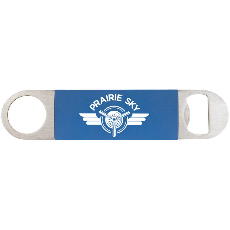 1 1/2" x 7" Blue/White Bottle Opener with Silicone Grip 1
