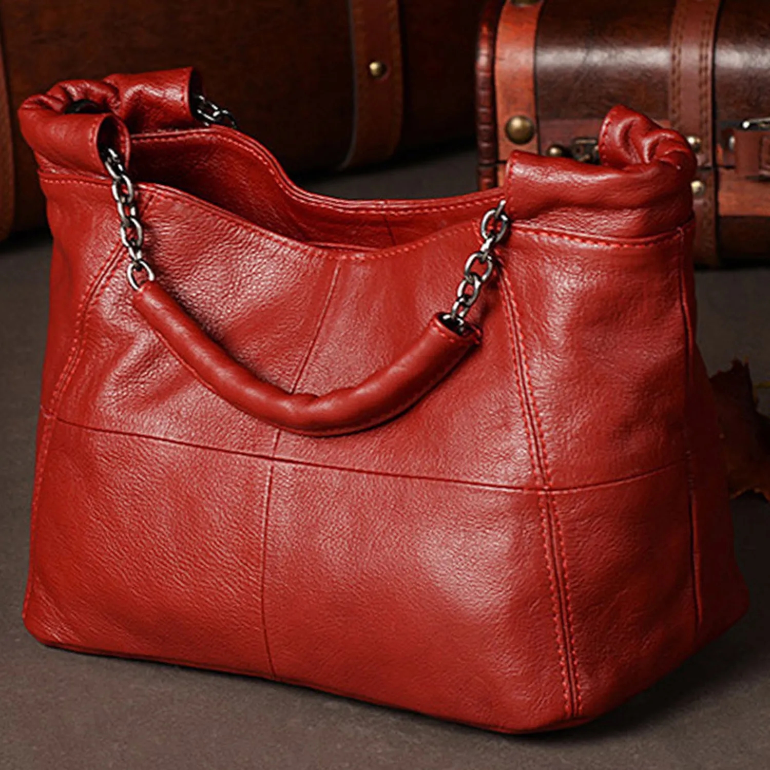 Genuine Leather Chain Handle Bag 10