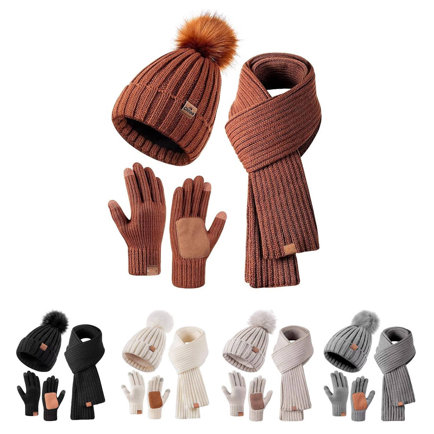Customizable Beanie Hat Scarf Gloves Set 2