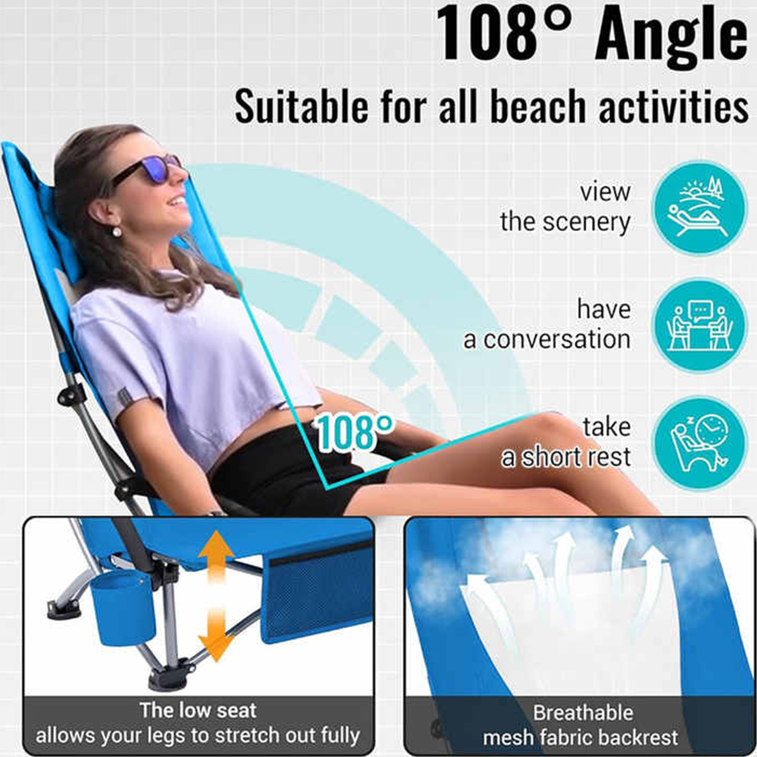 Aluminum Frame Adjustable Reclining Beach Chair 5