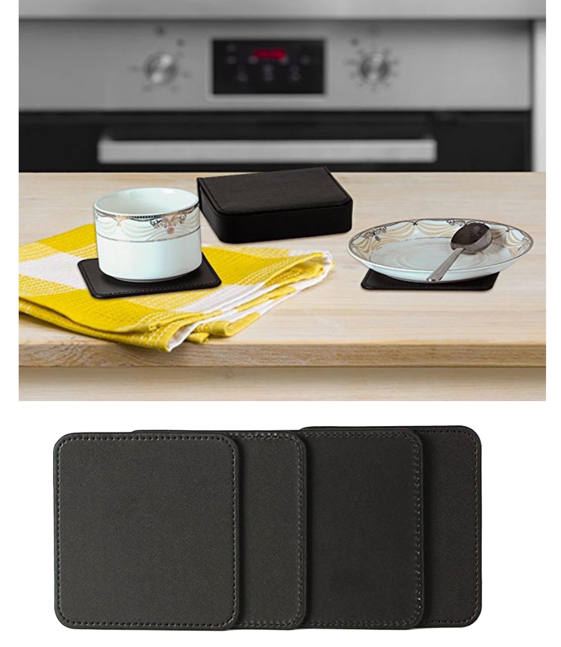 iBank ® Set of 4 Leatherette Square Coasters for Beer, Wine and Coffee 2
