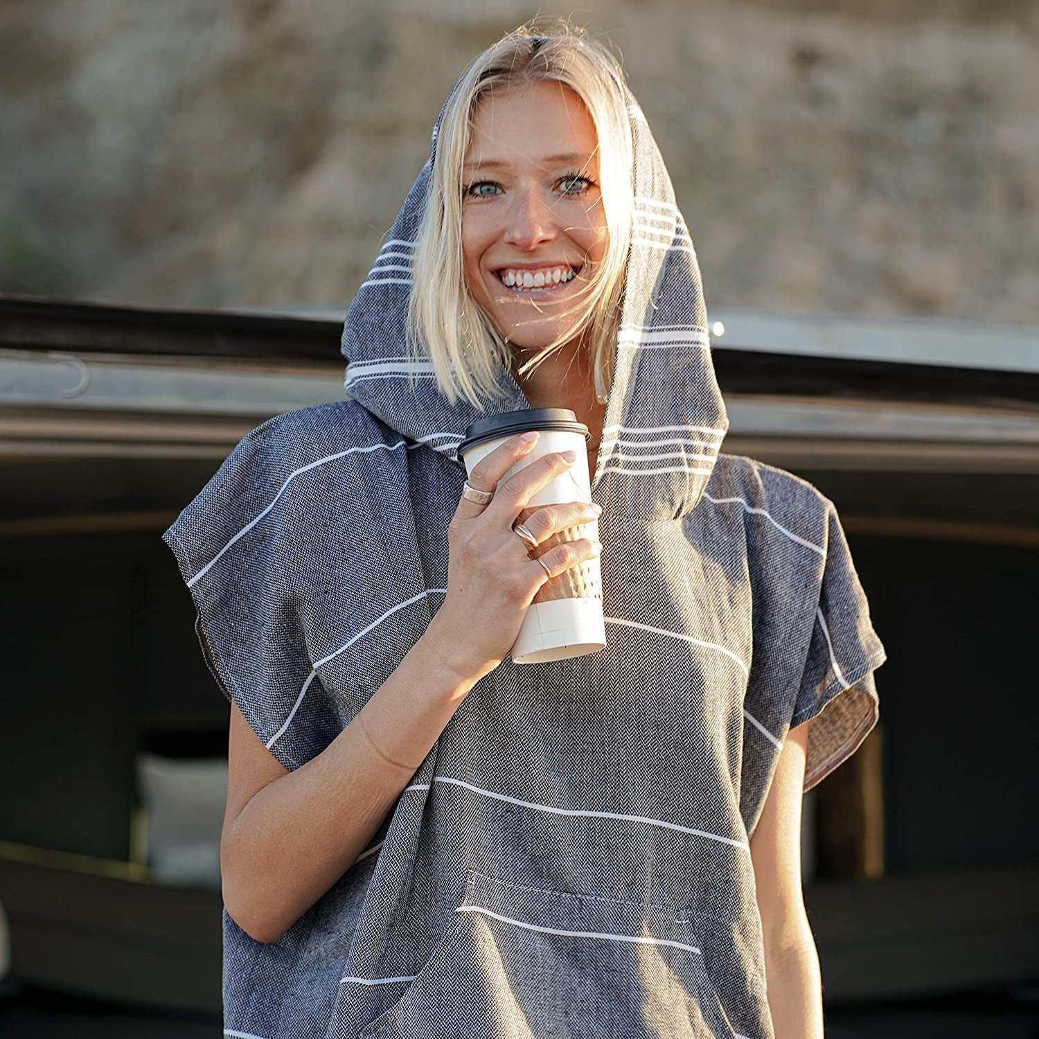 Turkish Cotton Hooded Poncho Towel Bathrobe 3