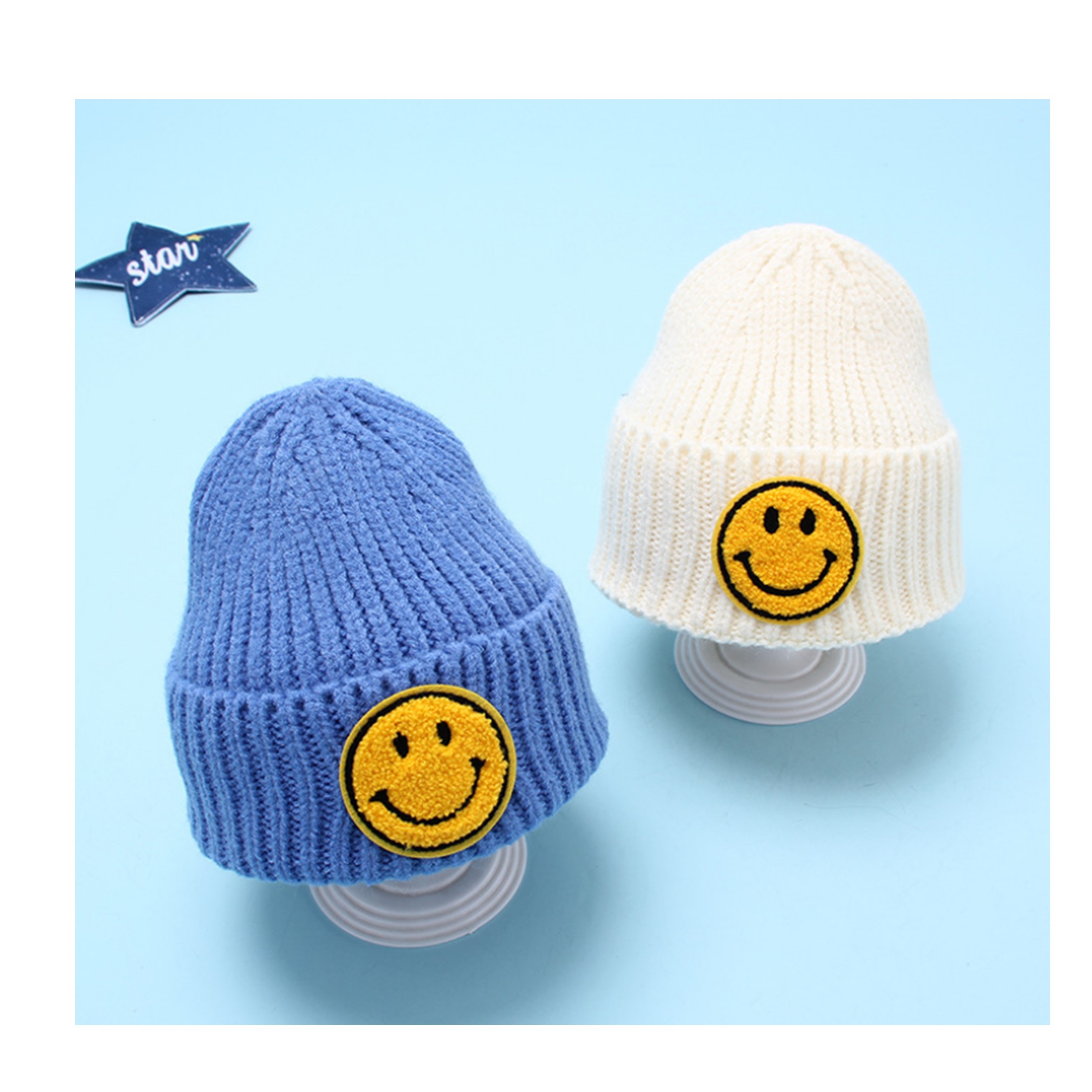 Smiley Face Wool Hat Beanie Cute Knitted Hats For kids 2