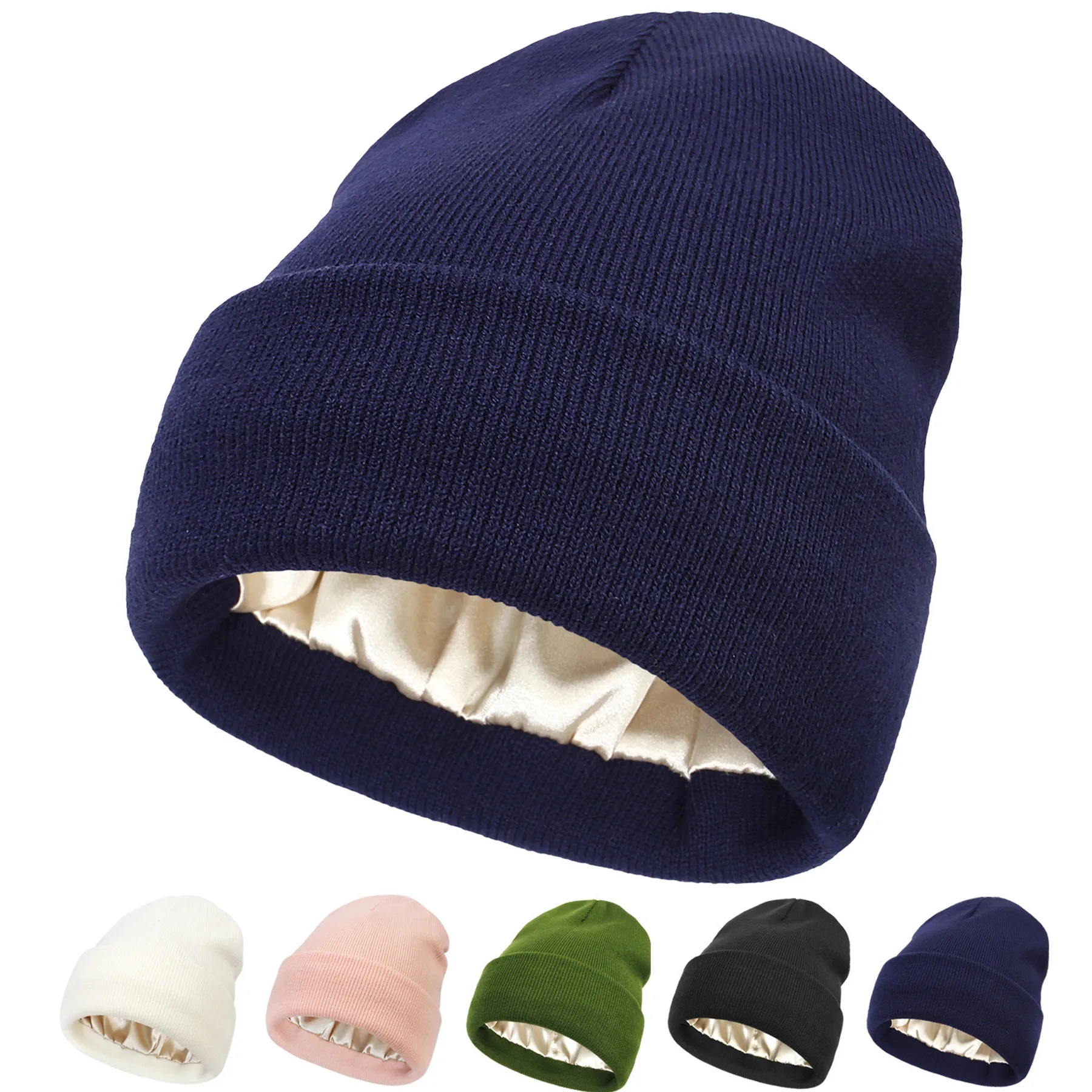 Silk Lining Soft Slouchy Warm Cuffed Beanie Hat 4