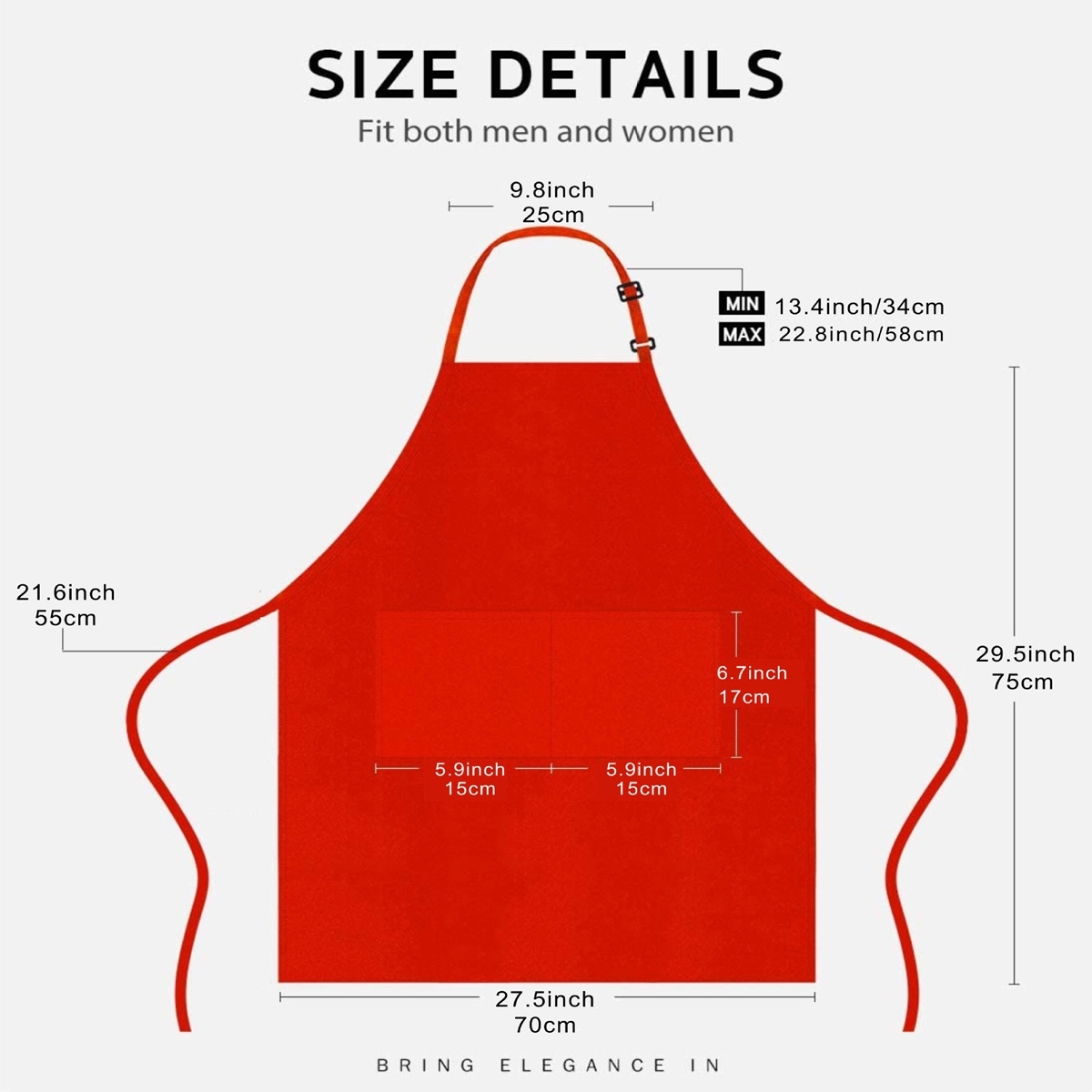 Waterproof Adjustable Bib Apron with 2 Pockets 6