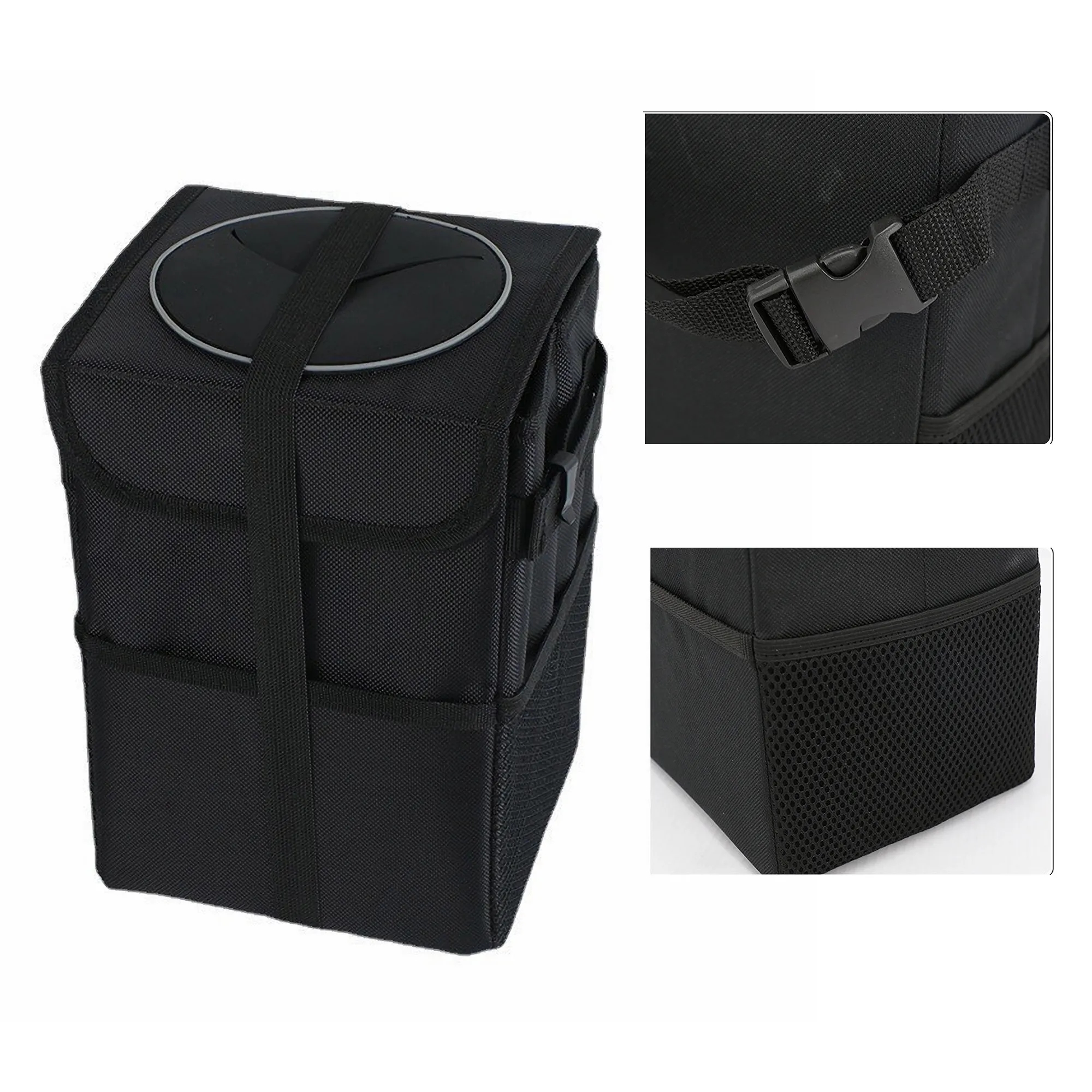 MOQ100 Leak-Proof Car Trash Can With Lid And Pockets 1