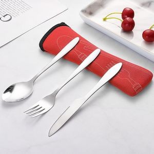 3 In 1 Flatware Stainless Steel Knife Fork Spoon Set With Pouch 4