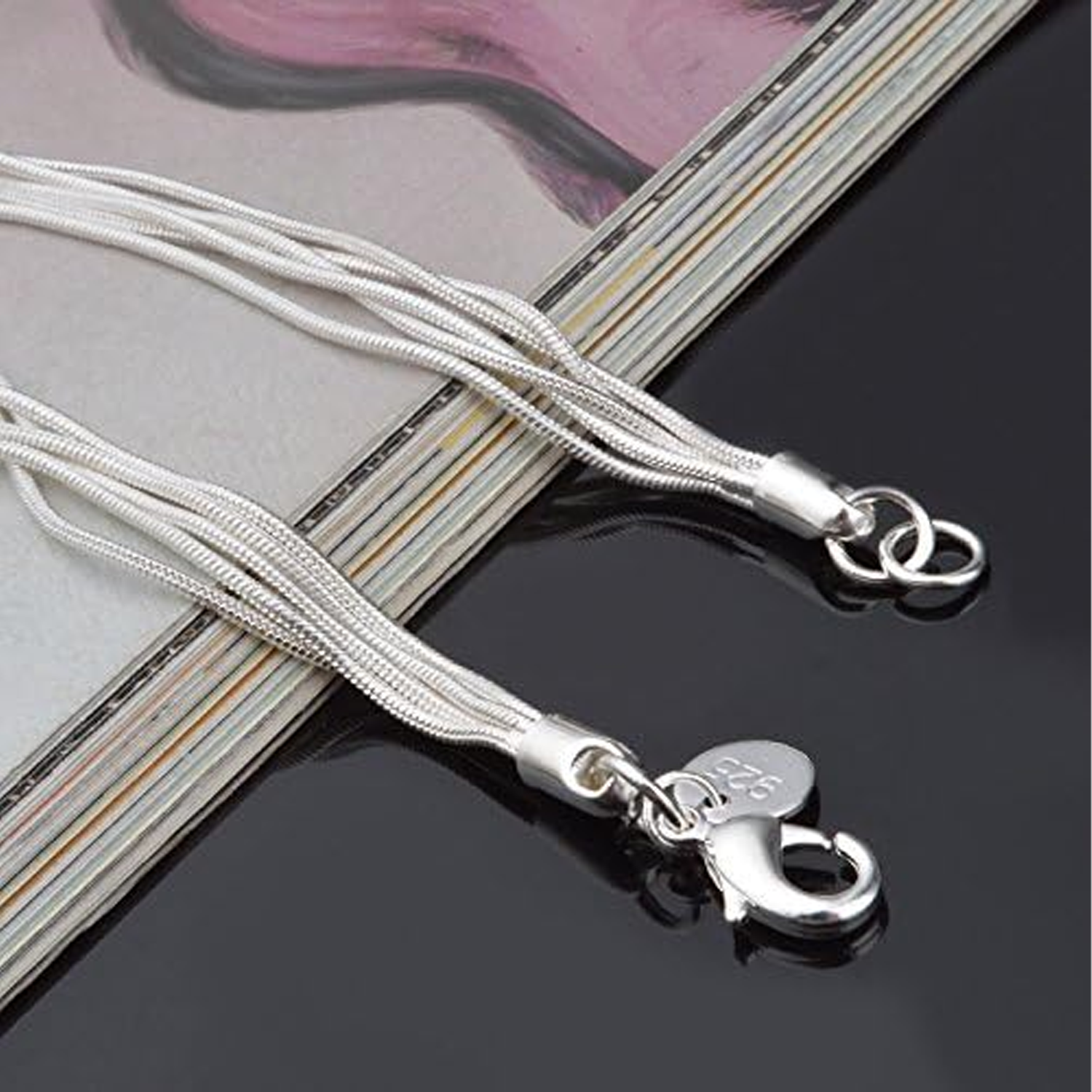 925 Sterling Silver Five-Line Chain with Five-Heart Bracelet 4