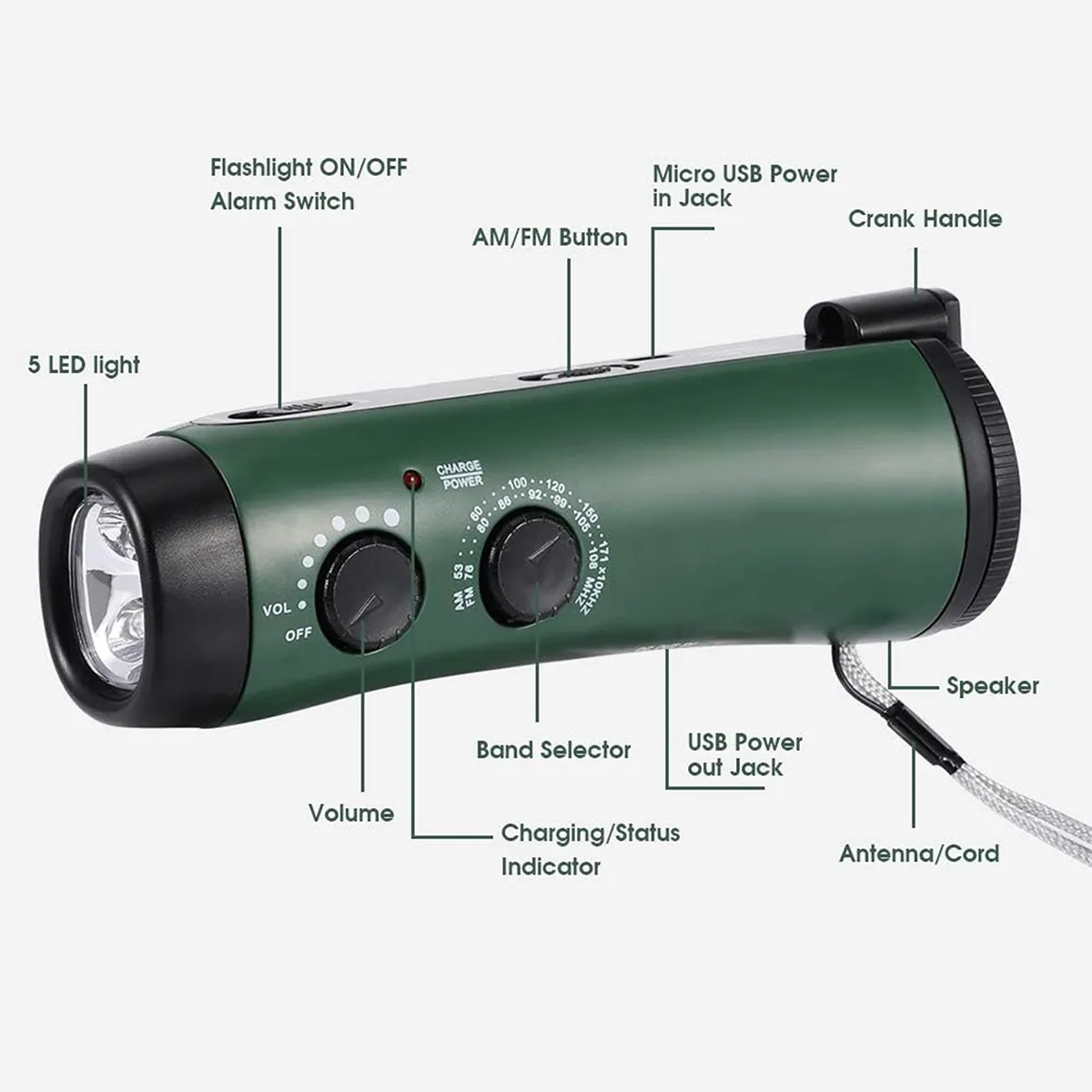 Portable Hand Crank Travel Camping LED Flashlight Radio 9