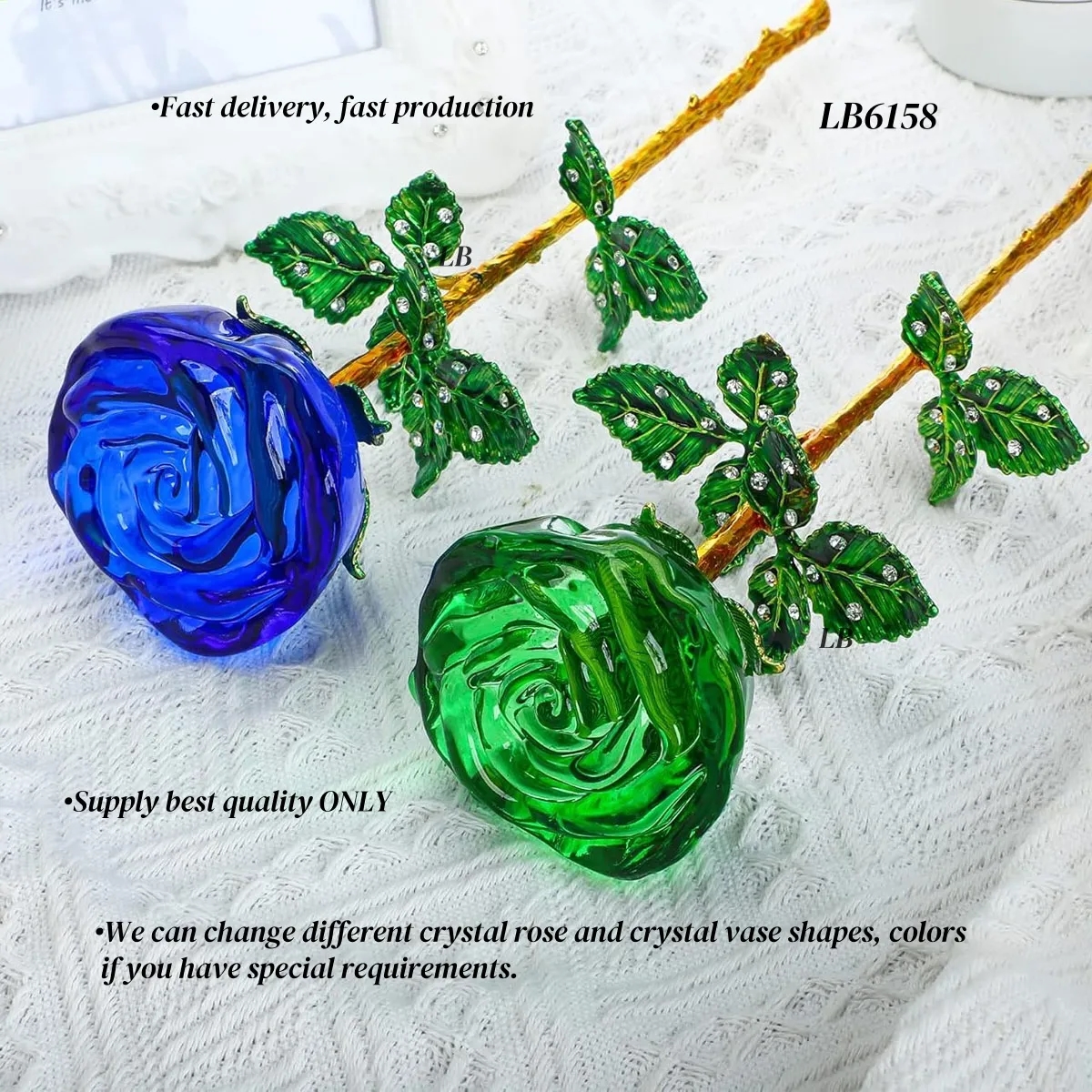 Long Stem Crystal Rose with Vase Romantic Gifts for Her 5