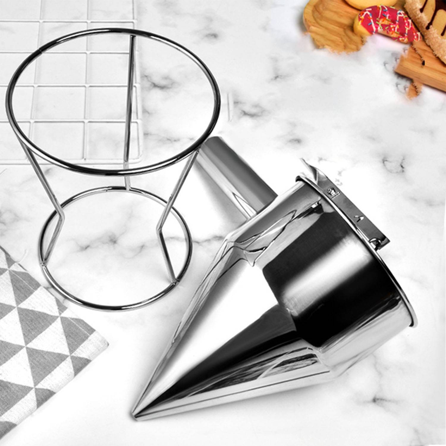 Stainless Steel Fishball Funnel With Rack 4