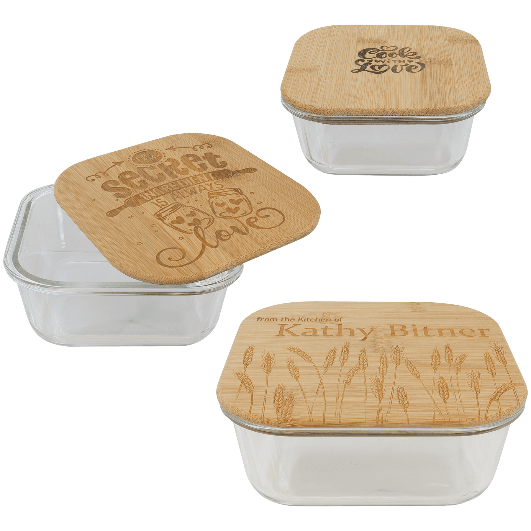 37 oz. Square Glass Container with Bamboo Lid 2