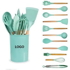 Silicone Cooking Utensil Set With Wood Handle 2