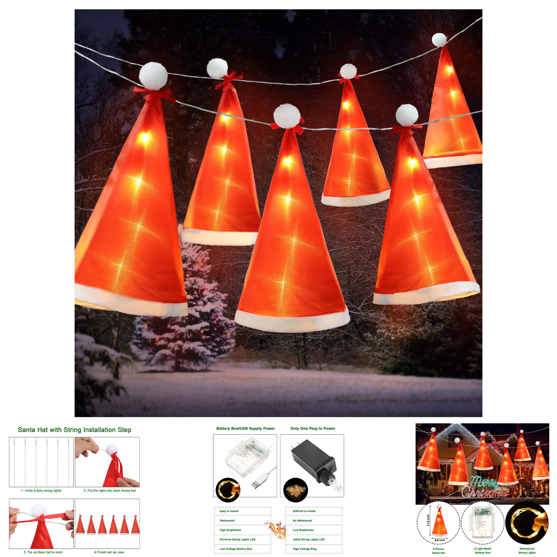 Christmas Santa Hat Light Decoration 2