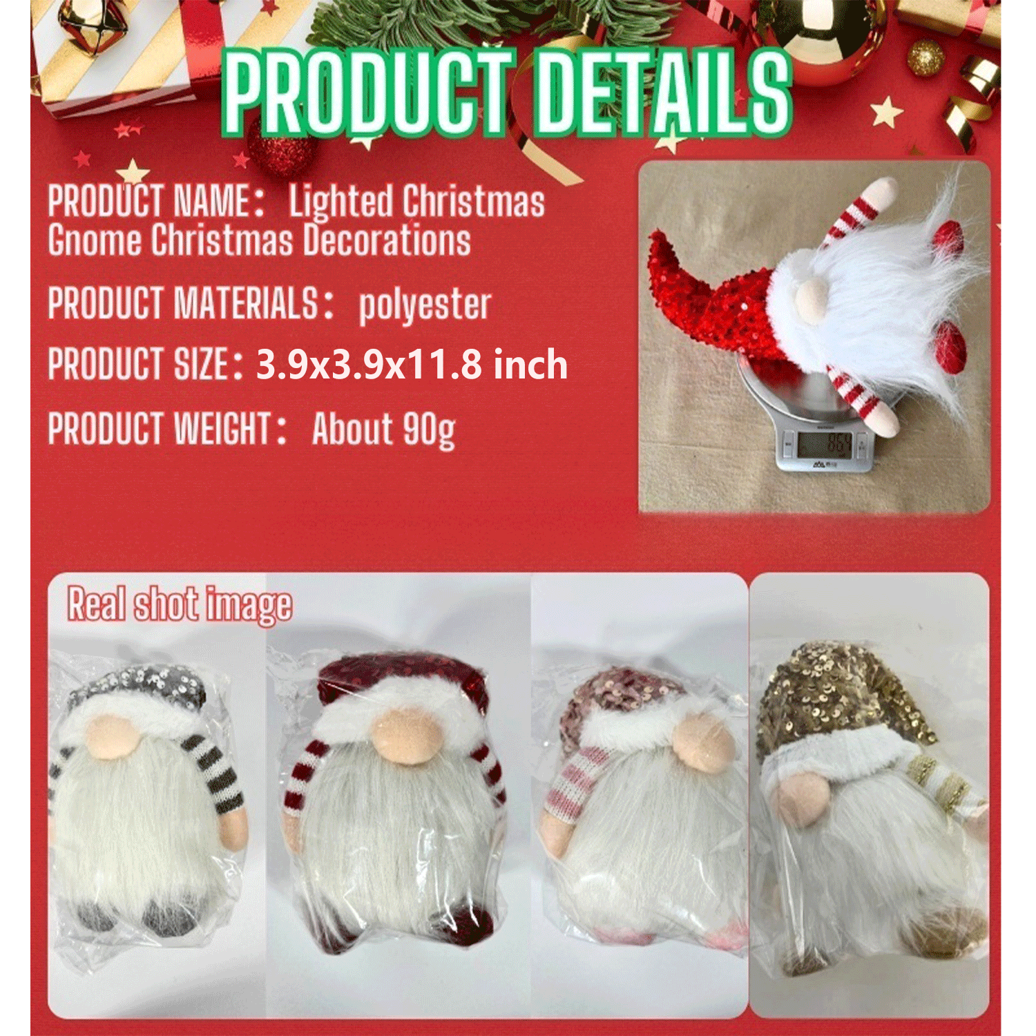 LED-illuminated Lights art faceless Christmas Dwarf Doll 9